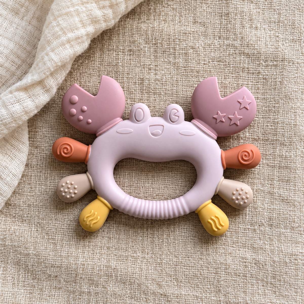 River & Oak Trading Cleo the Crab Silicone Teether | Silicone Teething Toy for Baby | modandtod.com