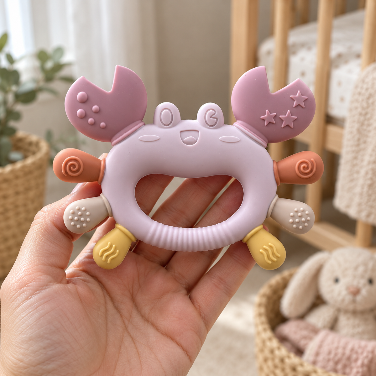 River & Oak Trading Cleo the Crab Silicone Teether | Silicone Teething Toy for Baby | modandtod.com