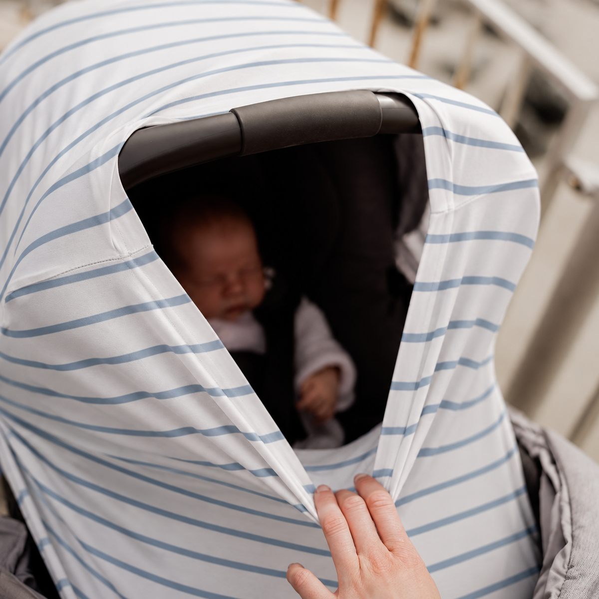 5 in 1 Multi Use Cover - Seaside Stripes - Capsule Cover, Highchair Cover, Shopping Trolley Cover, Breastfeeding Cover, Nursing Scarf - modandtod.com