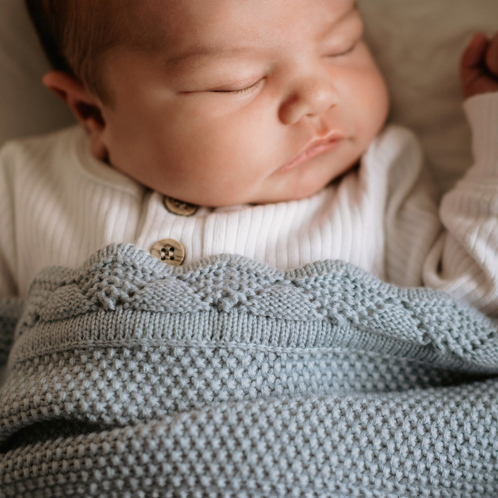 MOD & TOD Heirloom Blanket Duck Egg Blue for baby with scalloped edge design 100% organic cotton