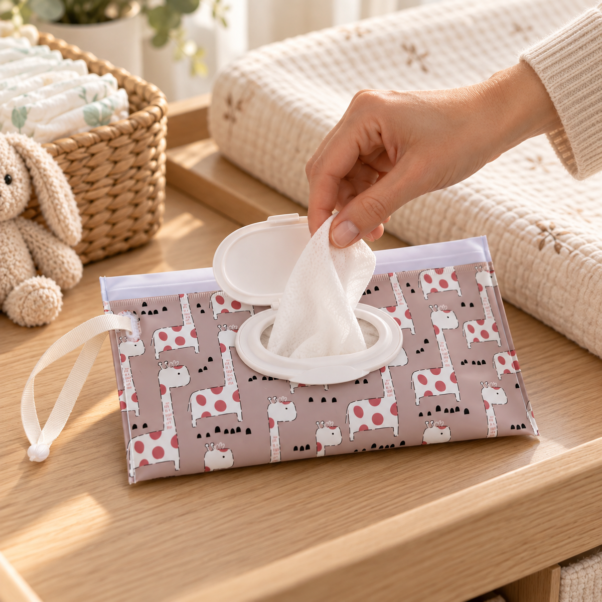 River & Oak Trading Reusable Wet Wipes Pouch | Giraffe Giggles | modandtod.com