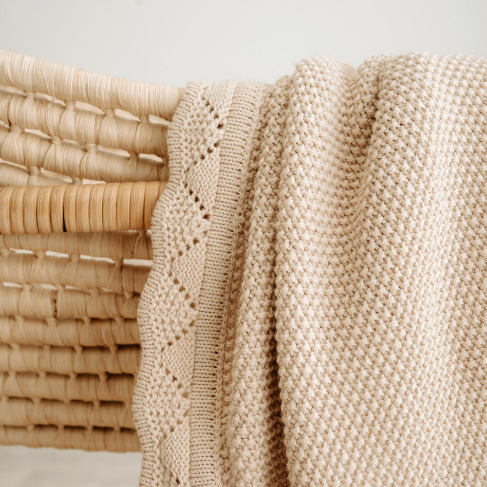 Baby Heirloom Blanket | Scalloped Edge - Latte Organic Cotton modandtod.com