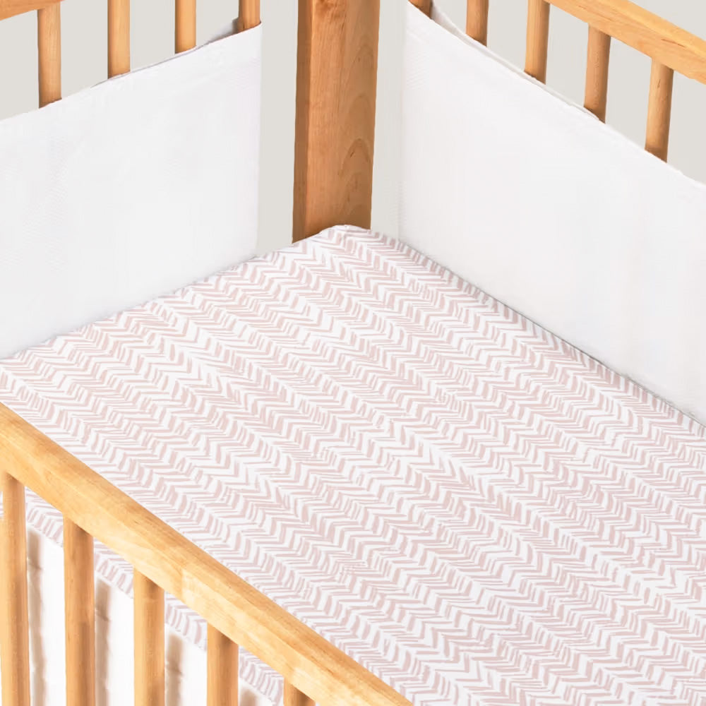 Little Bamboo Jersey Fitted Cot Sheet | Herringbone Dusty Pink