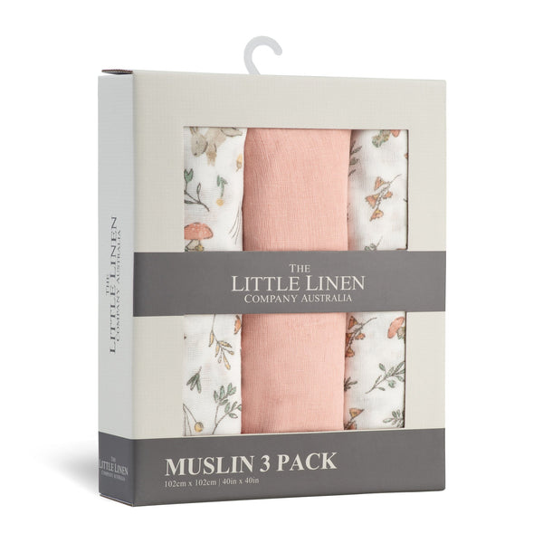 The Little Linen Company Muslin 3pk - Harvest Bunny for baby
