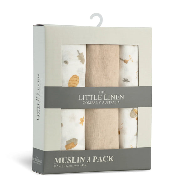The Little Linen Company Muslin 3pk - Nectar Bear for baby