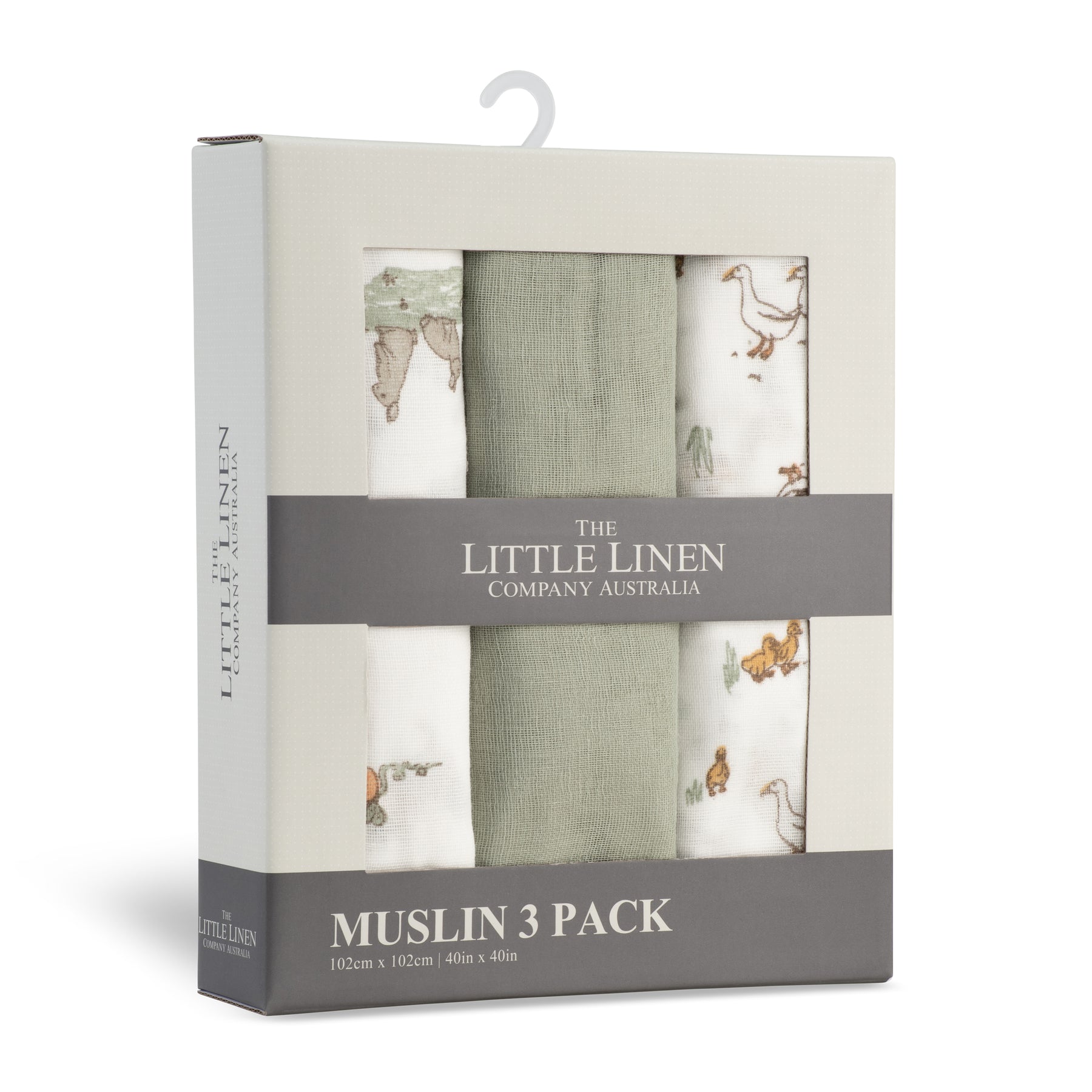 The Little Linen Company Muslin 3pk - Farmyard Lamb for baby