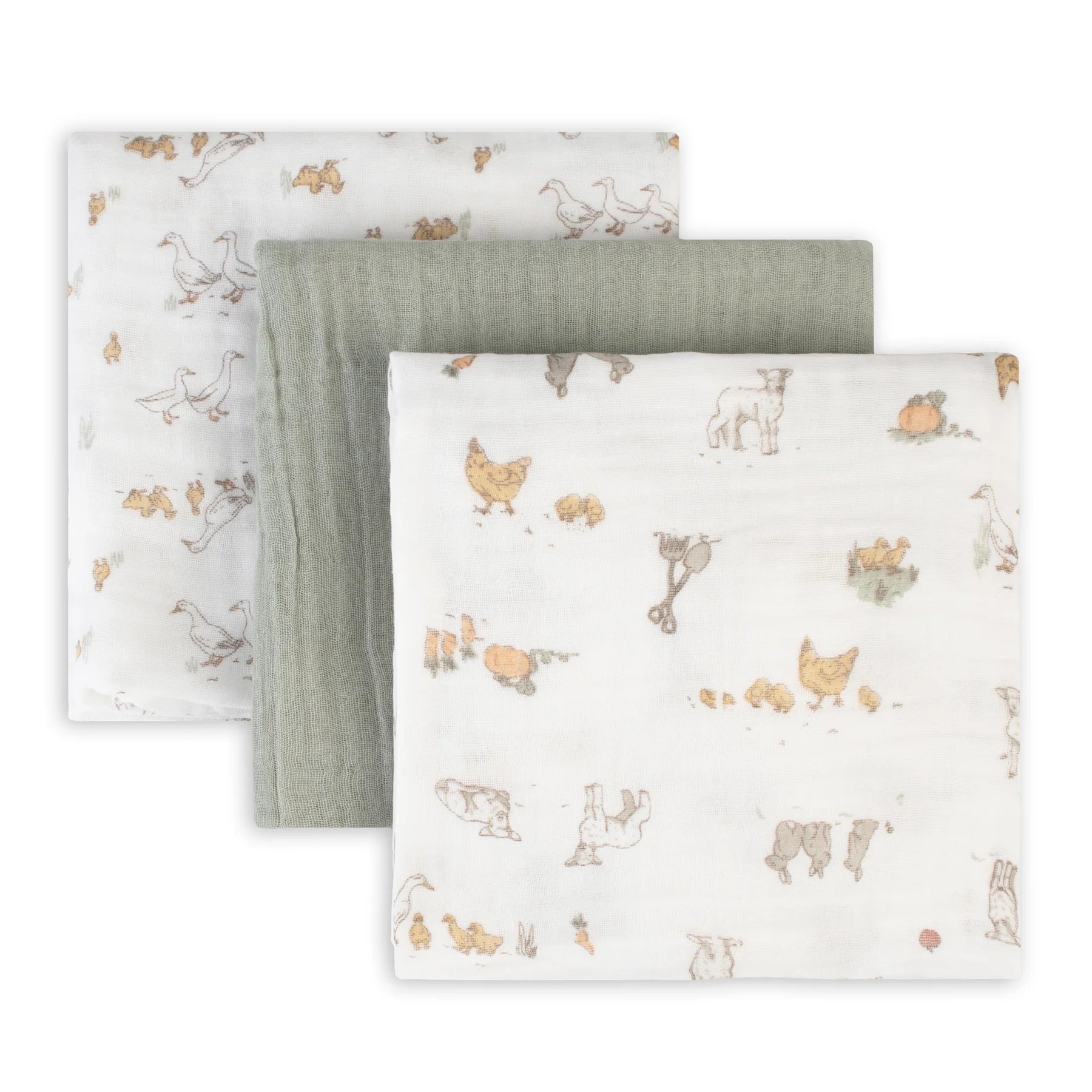 The Little Linen Company Muslin 3pk - Farmyard Lamb for baby