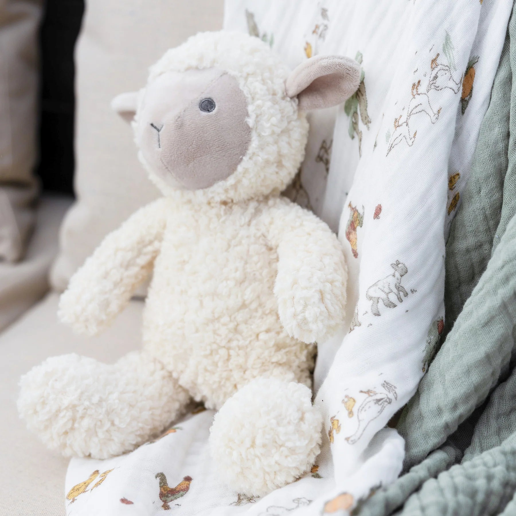 The Little Linen Company Muslin 3pk - Farmyard Lamb for baby