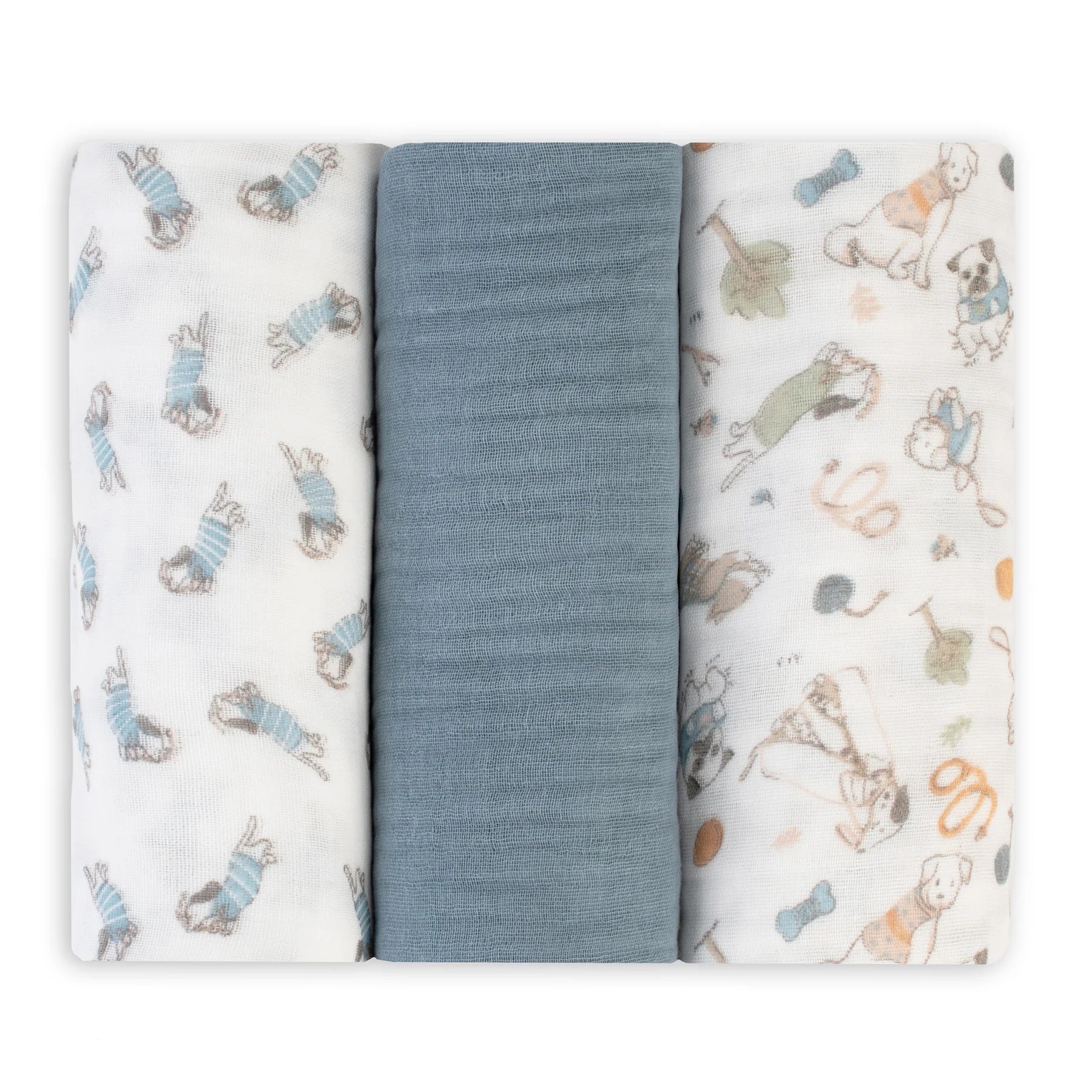 The Little Linen Company Muslin 3pk - Barklife Dog for baby