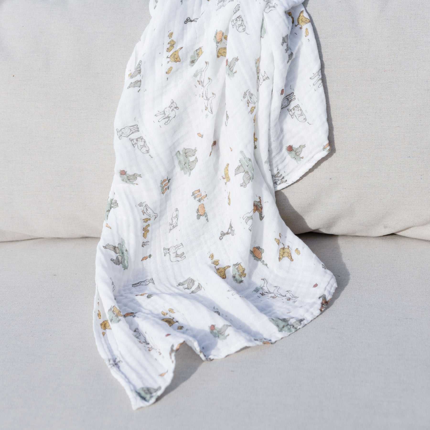 The Little Linen Company Muslin 1pk - Farmyard Lamb for baby swaddle