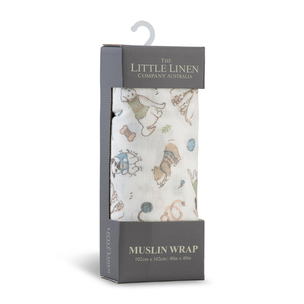 The Little Linen Company Muslin 1pk - Barklife Dog for baby swaddle