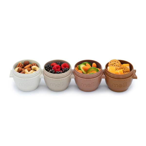 Melii Snap & Go Pods 4 Pack - 4 oz - Neutrals for toddlers and kids snack and food storage