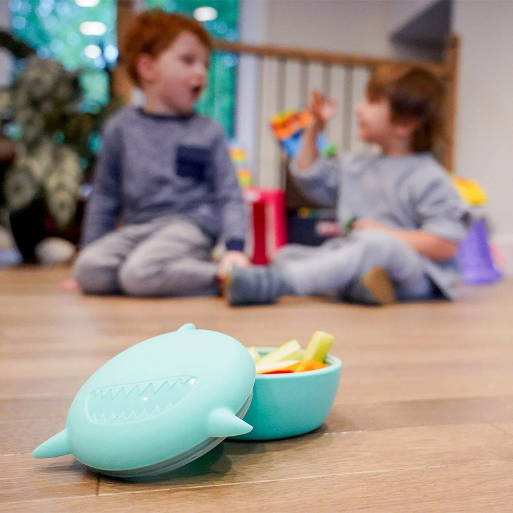 Melii Silicone Animal Bowl with Lid & Utensils | Shark for baby toddlers and kids mealtime