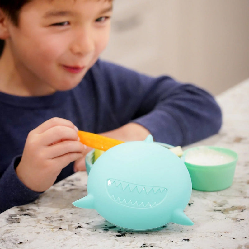 Melii Silicone Animal Bowl with Lid & Utensils | Shark for baby toddlers and kids mealtime