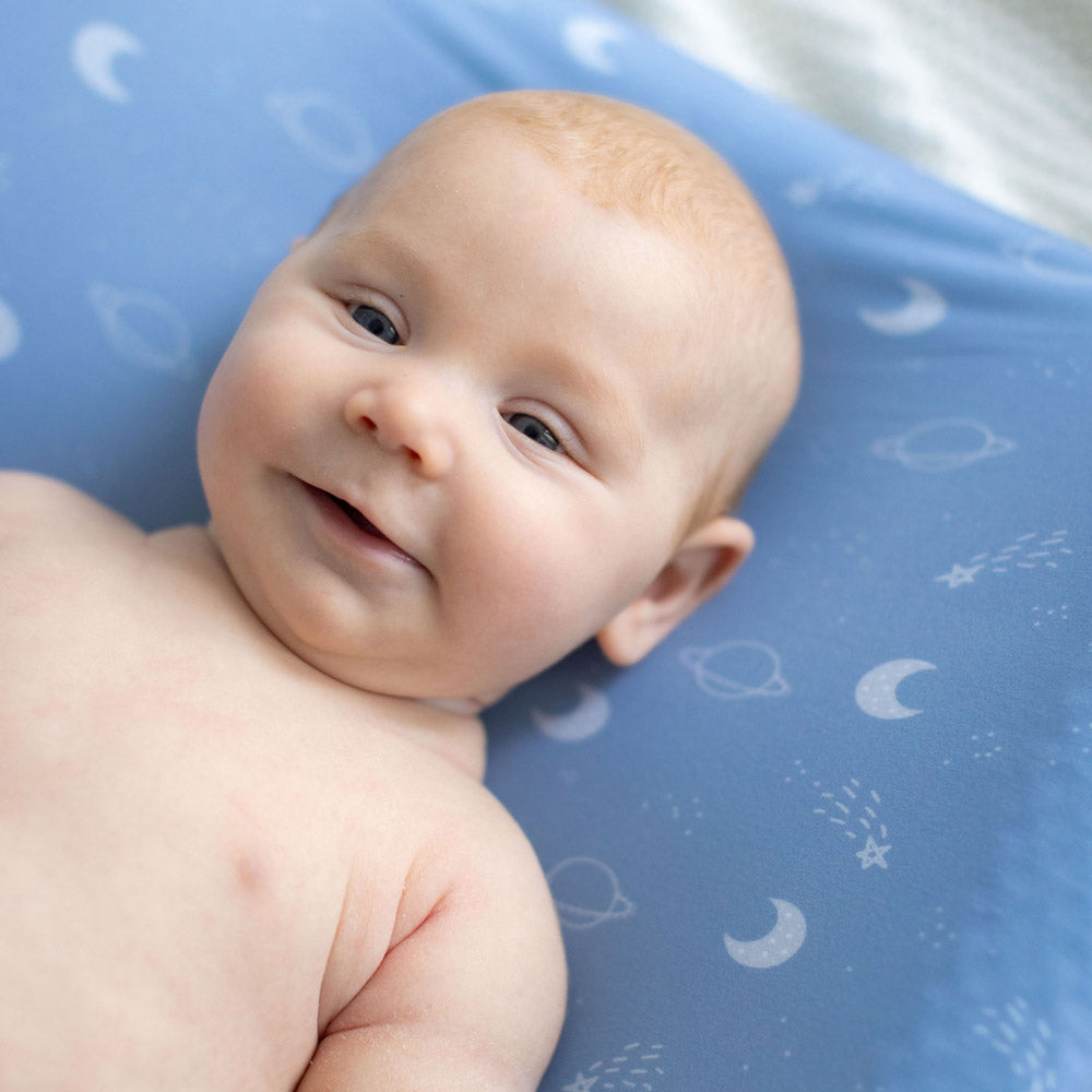 MOD AND TOD Baby Fitted Bassinet Sheet & Change Mat Cover | Galaxy Quest | modandtod.com