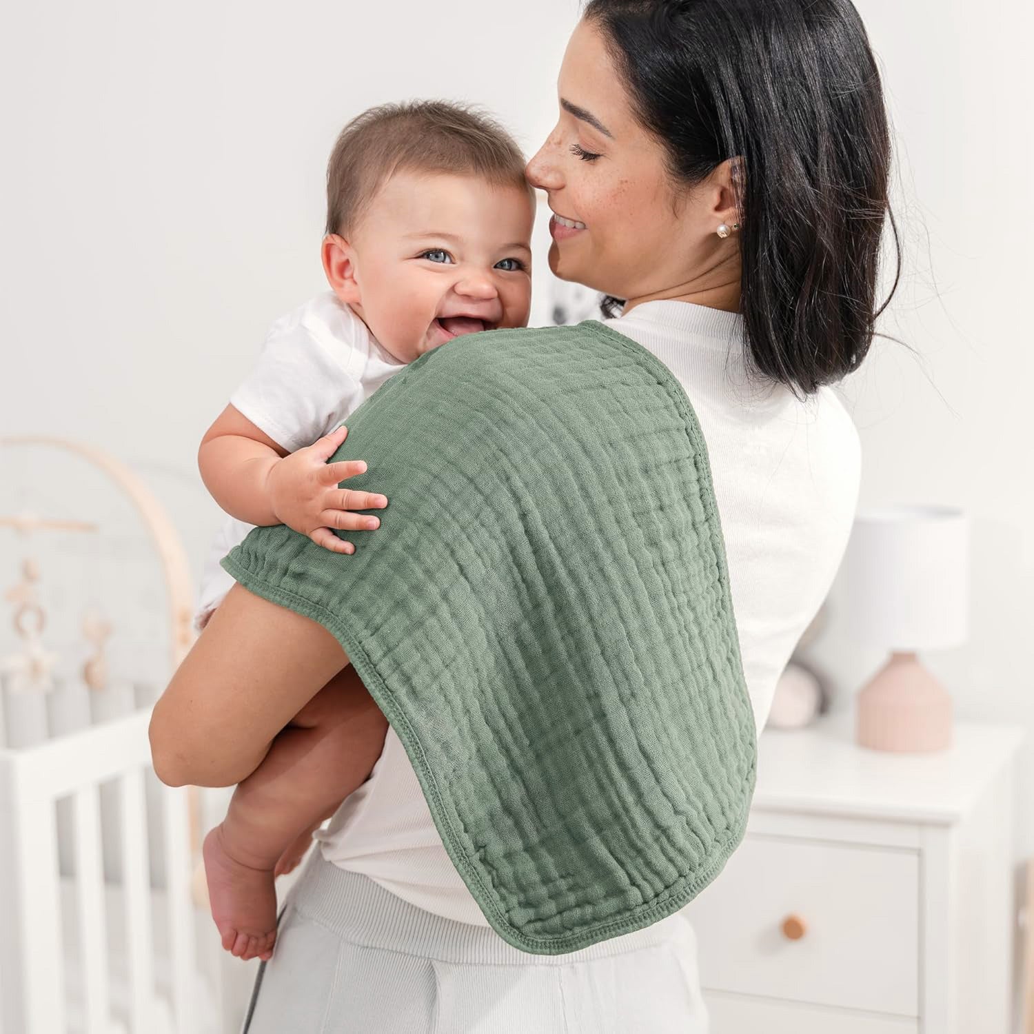 Muslin Burp Cloth 2pk - Sage for baby. MOD & TOD
