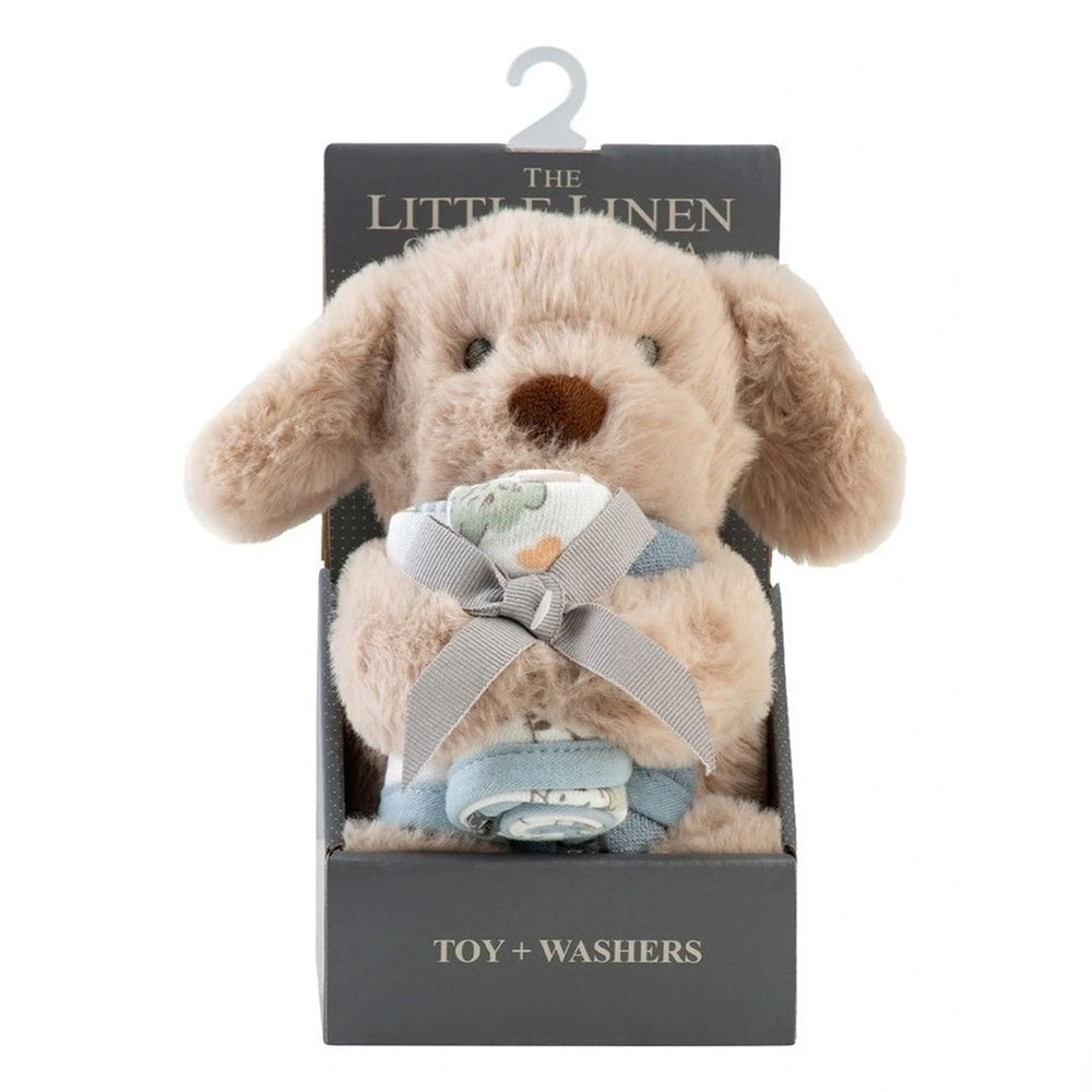 The Little Linen Company Soft Plush Baby Toy & Face Washers - Barklife Dog for baby and toddler