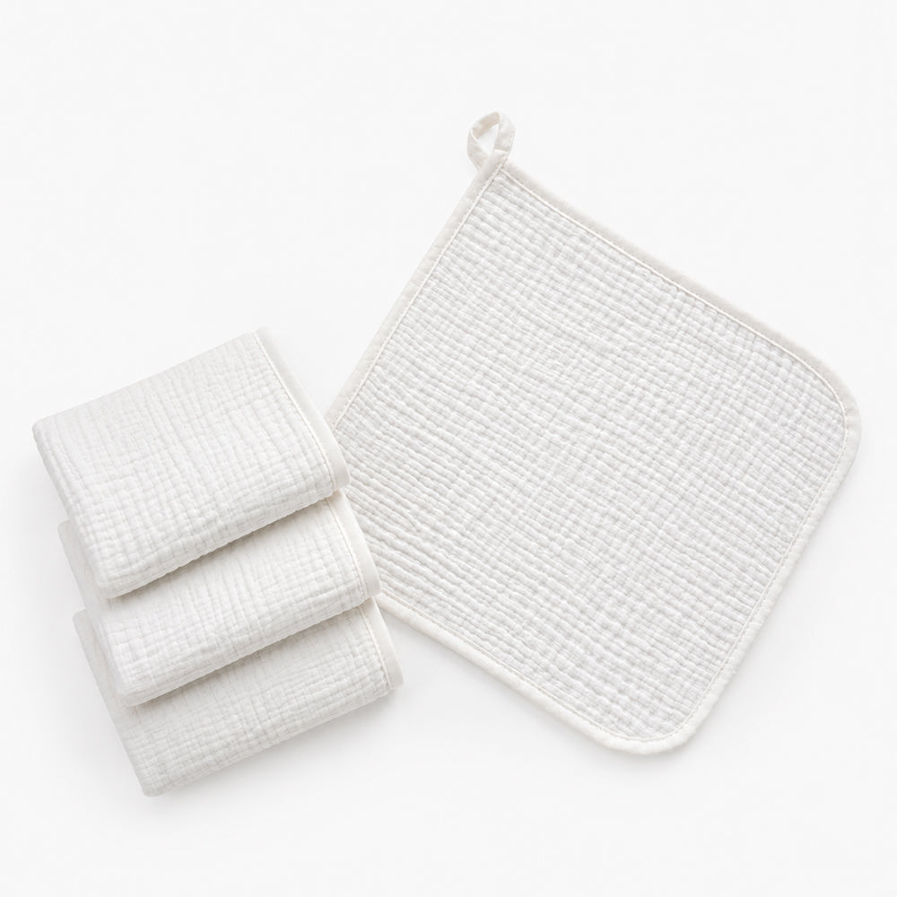 River & Oak Trading Baby Cotton Muslin Wash Cloths 4 Pack - White | modandtod.com