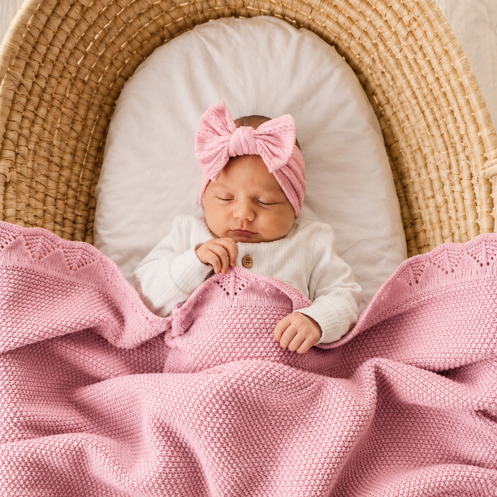 MOD & TOD Heirloom Blanket | Scalloped Edge - Rose Quartz | Organic Cotton Blanket for Baby | modandtod.com