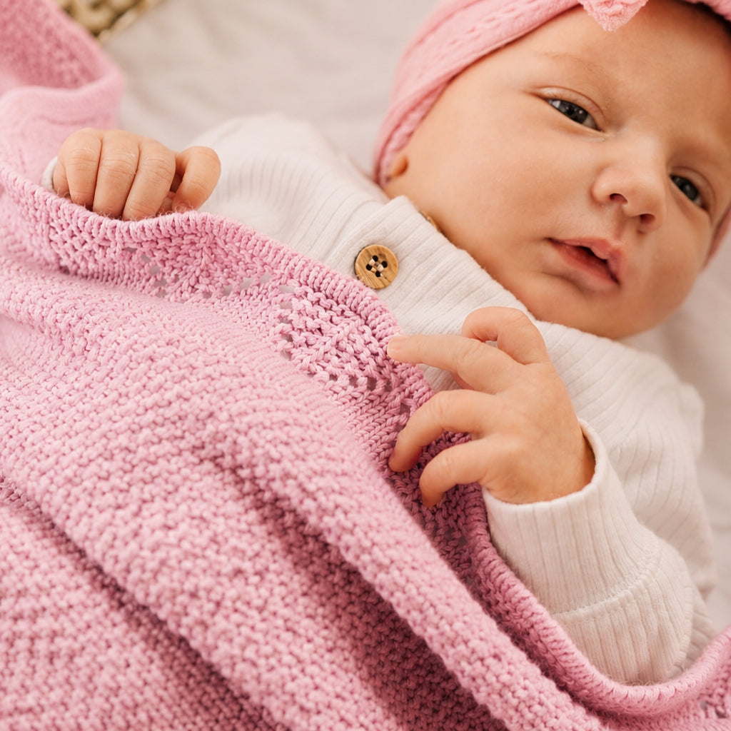 MOD & TOD Heirloom Blanket | Scalloped Edge - Rose Quartz | Organic Cotton Blanket for Baby | modandtod.com