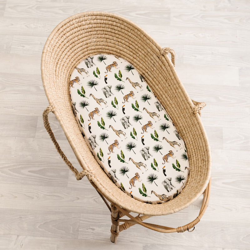 Fitted Bassinet Sheet & Change Mat Cover | Safari for baby nursery