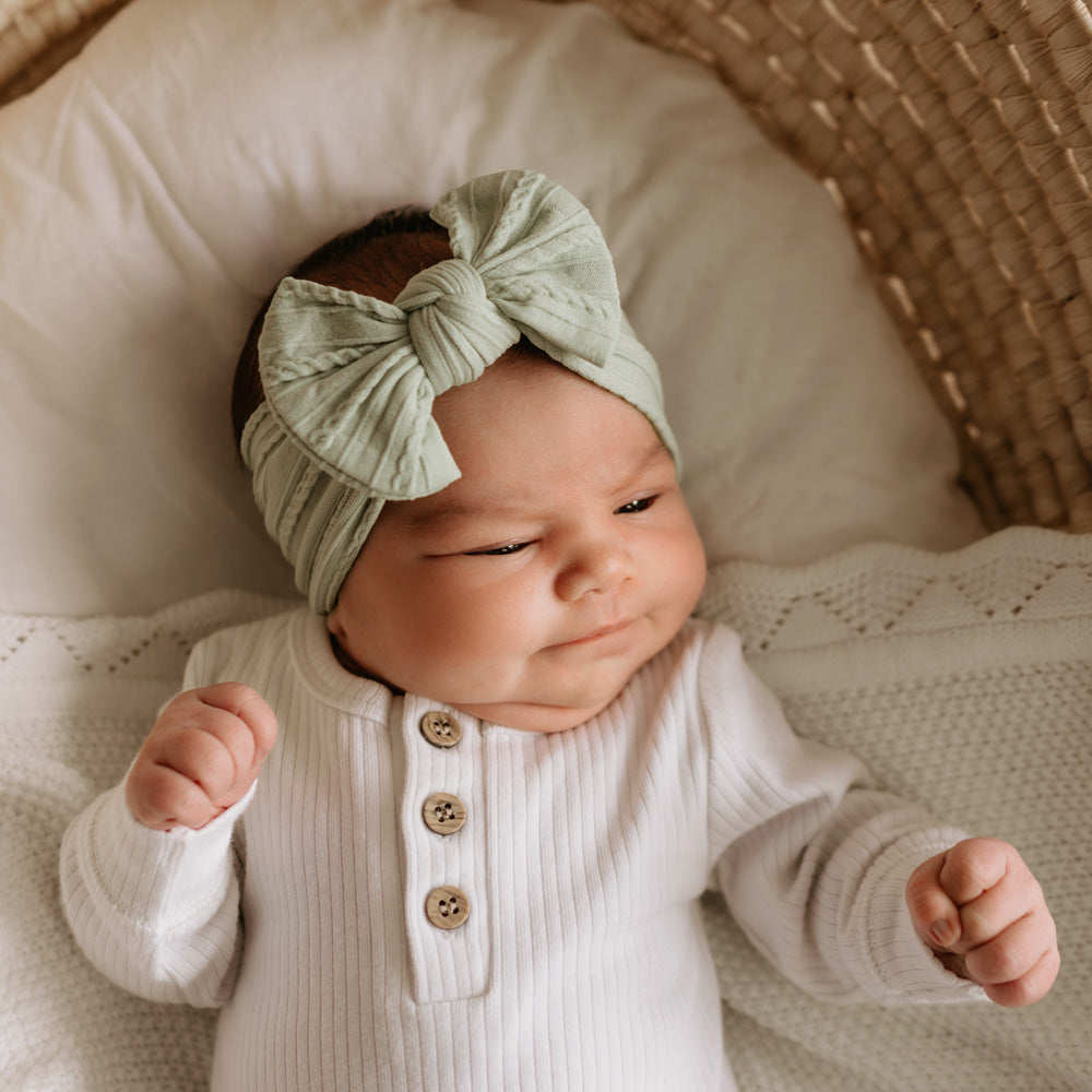 MOD AND TOD Cable Bow Headband - Sage Green for Baby and Kids