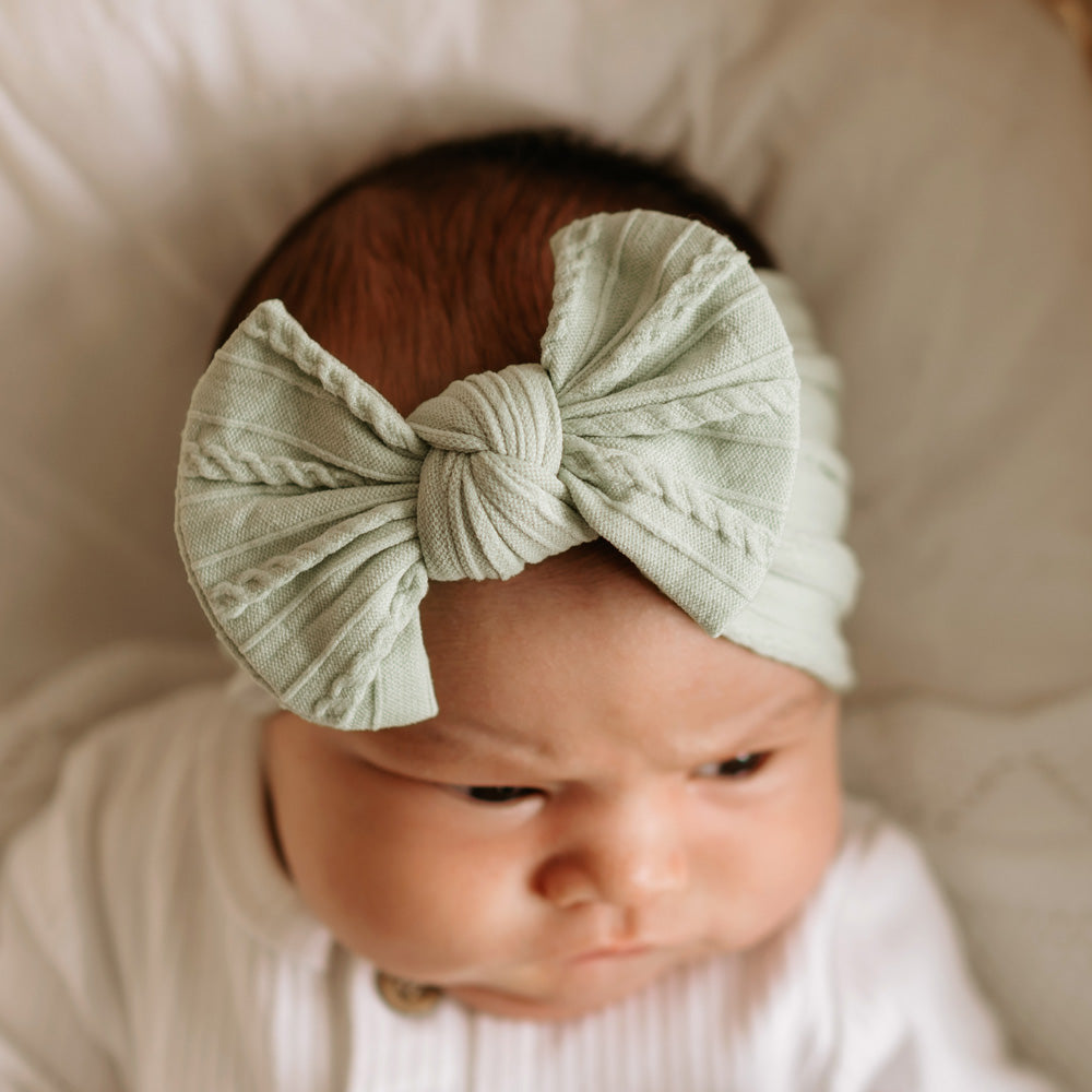 MOD AND TOD Cable Bow Headband - Sage Green for Baby and Kids