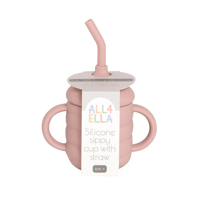 All4ella Silicone Sippy Cup with Straw - Dusty Pink for baby and toddler starting solids and baby led weaning. MOD & TOD