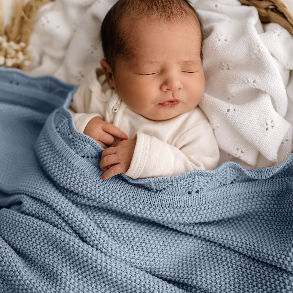 MOD AND TOD Baby Heirloom Blanket | Scalloped Edge - Sky Blue - Organic Cotton | www.modandtod.com