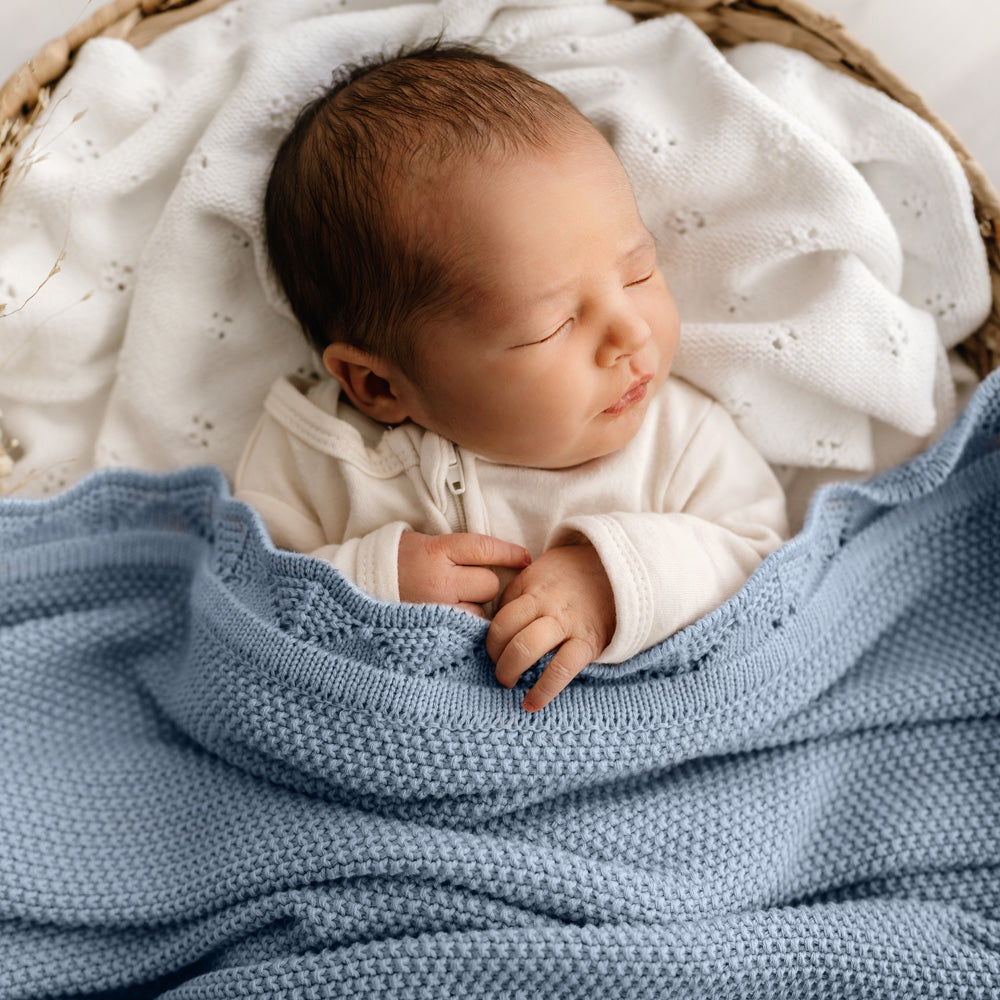 MOD AND TOD Baby Heirloom Blanket | Scalloped Edge - Sky Blue - Organic Cotton | www.modandtod.com