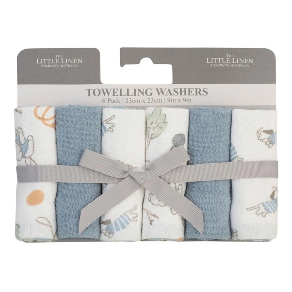 The Little Linen Company Towelling Washer 6 Pack - Barklife Dog for baby and toddler bath time