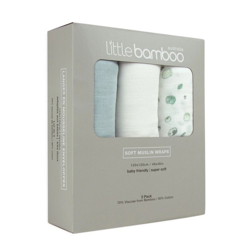 Little Bamboo Muslin Wraps 3pk - Whisper