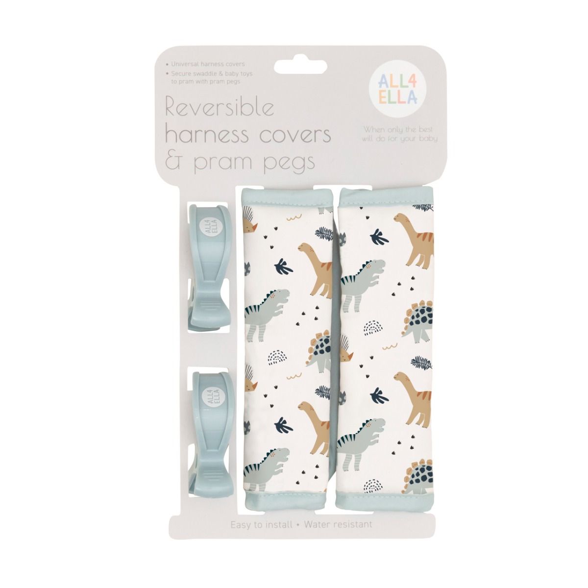 All4Ella Harness Covers & Pram Pegs | Beige Dinosaurs for baby stroller and pram. MOD & TOD