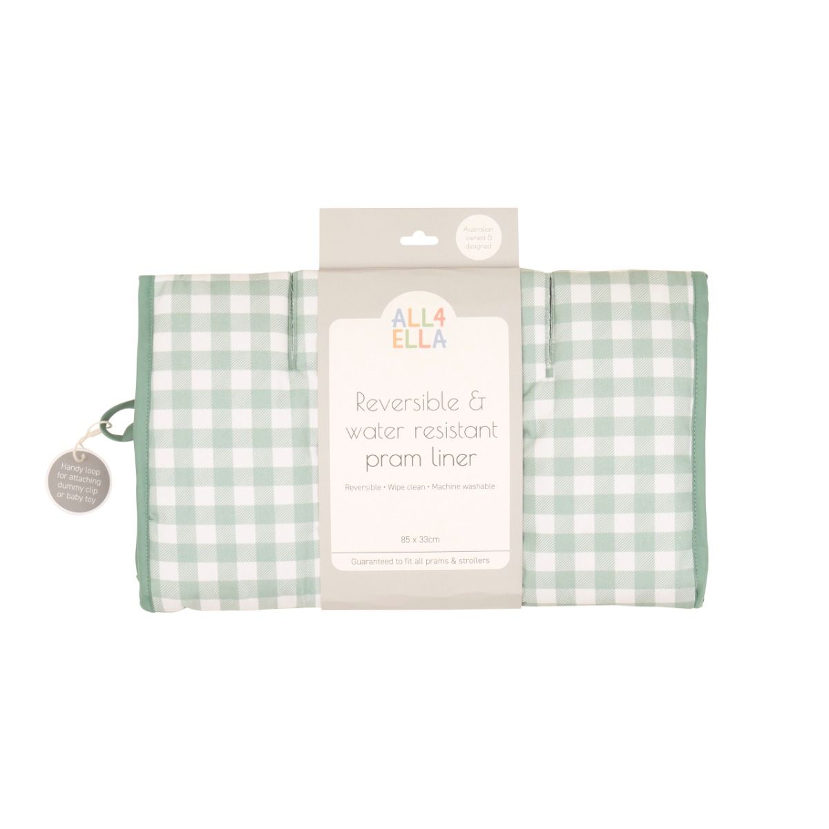 All4ella Universal Pram Liner | Gingham Sage for baby stroller. MOD & TOD