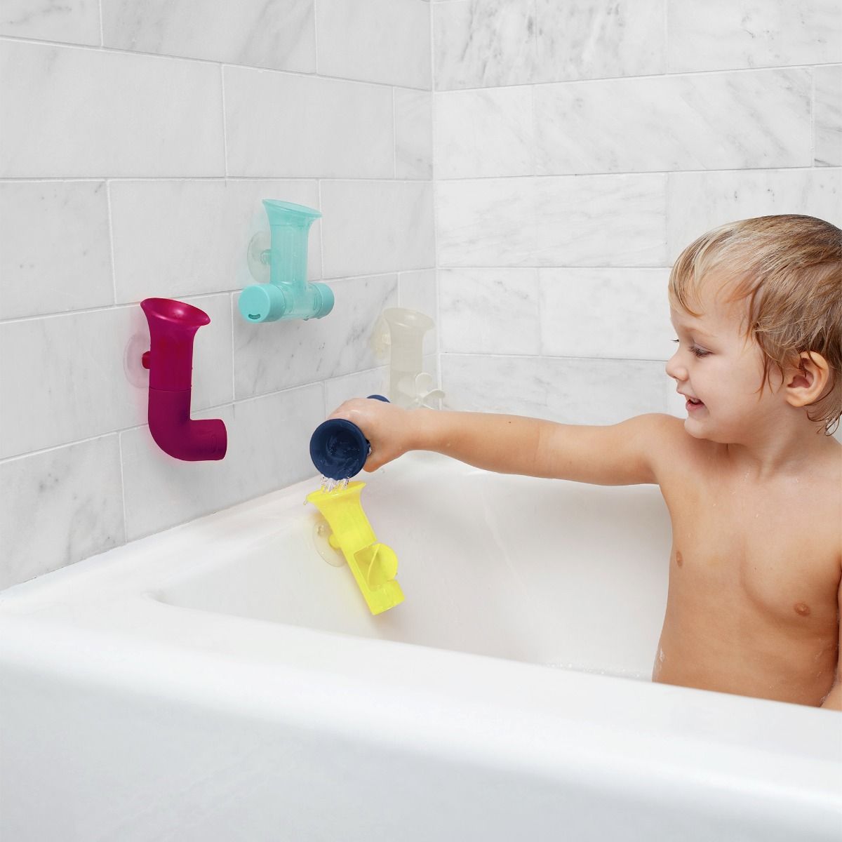 Boon Pipes Bath Toy - Navy/Yellow for baby and toddler bath time fun
