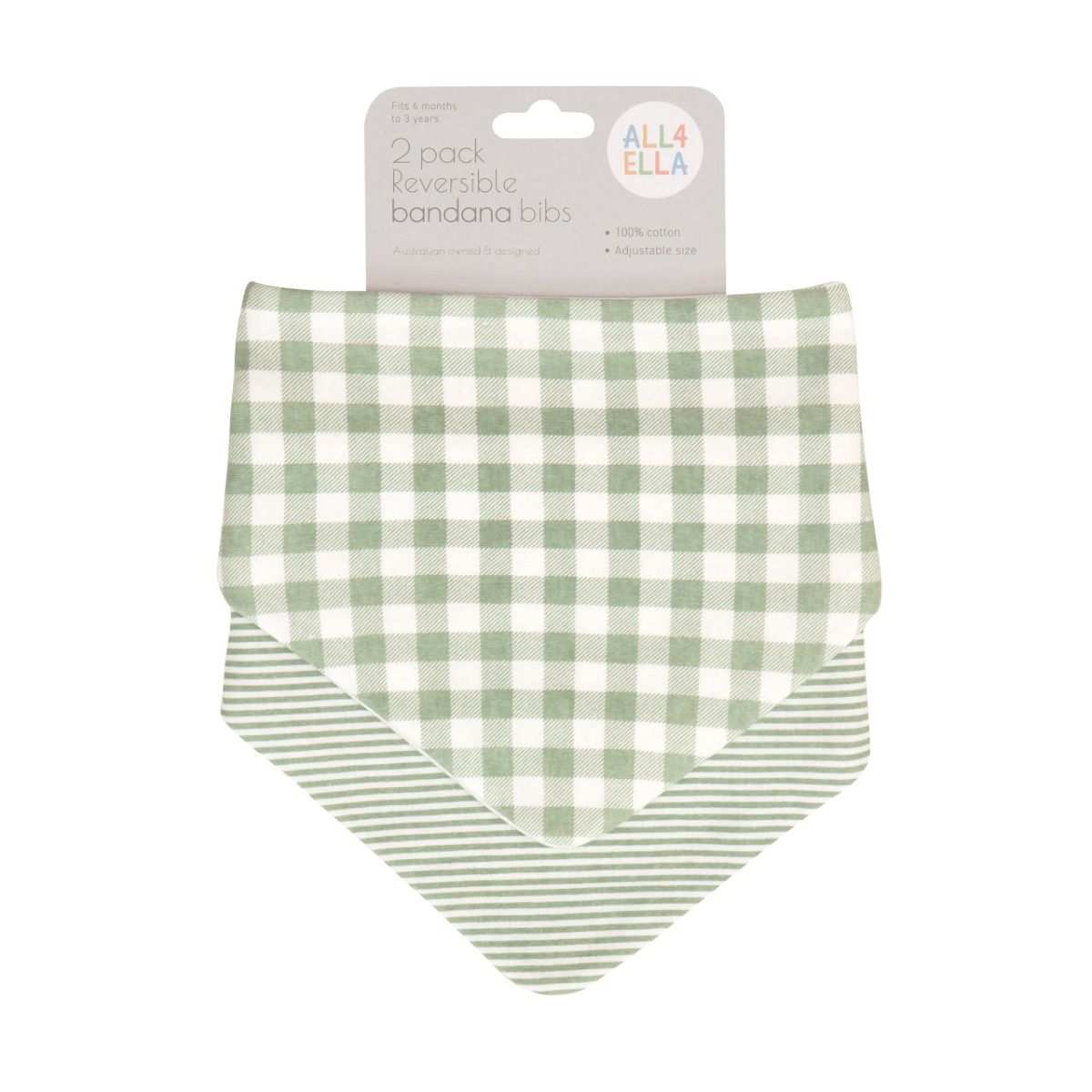 All4Ella Bandana Bibs 2pk - Gingham Sage for baby. MOD & TOD