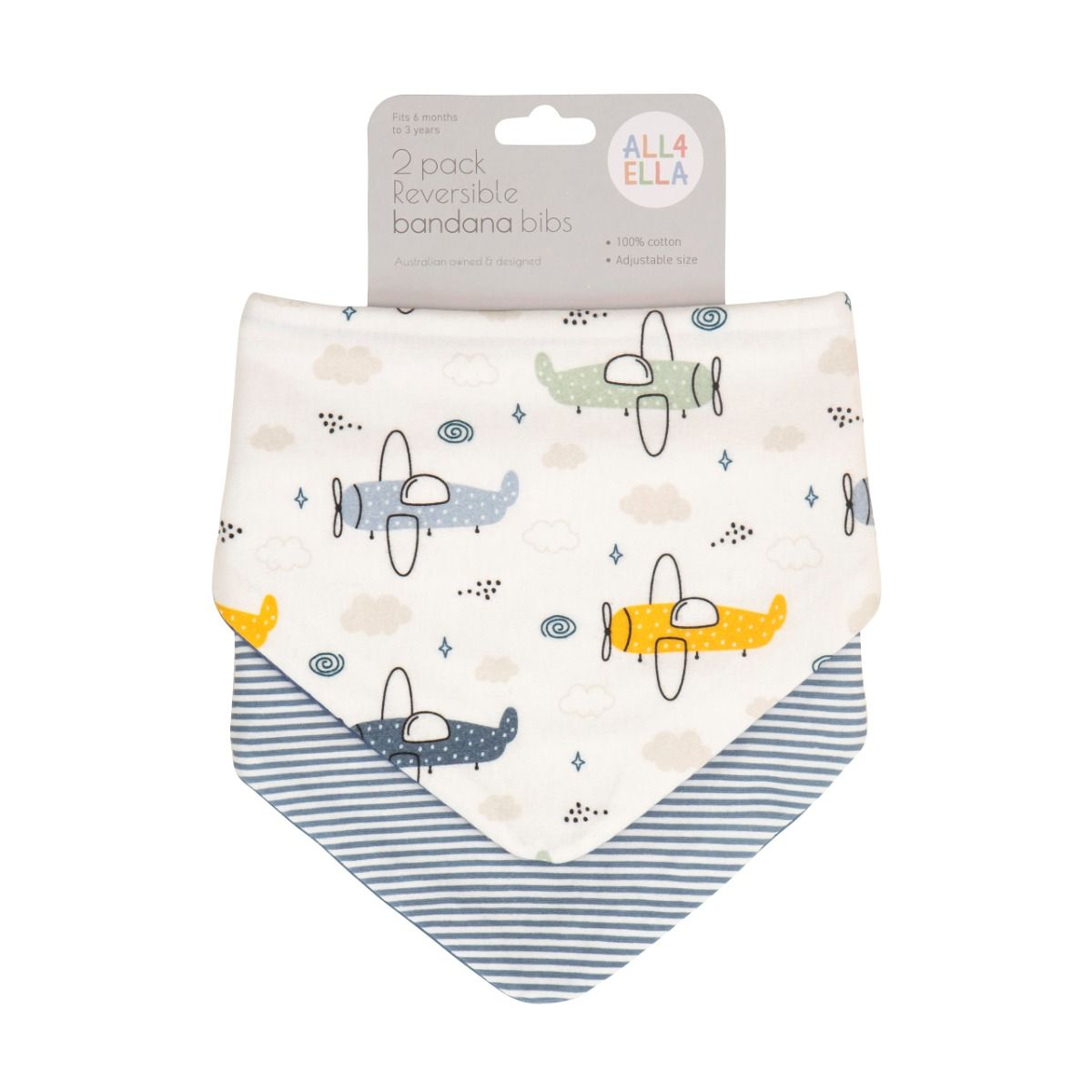 All4Ella Bandana Bibs 2pk -Plane for baby. MOD & TOD