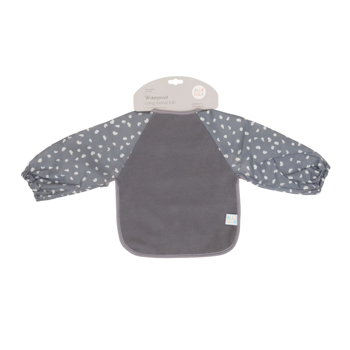 All4ella Long Sleeve Bib - Grey for baby and toddler starting solids and baby led weaning. MOD & TOD