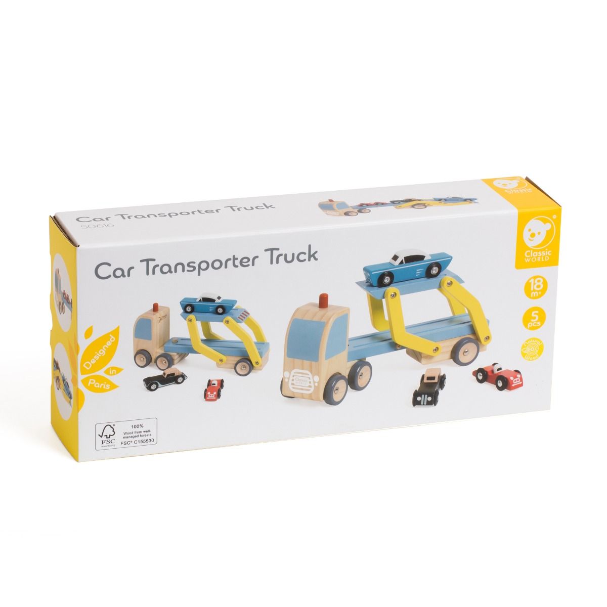 Classic World Car Transporter Truck - Blue/Yellow for toddlers. MOD & TOD