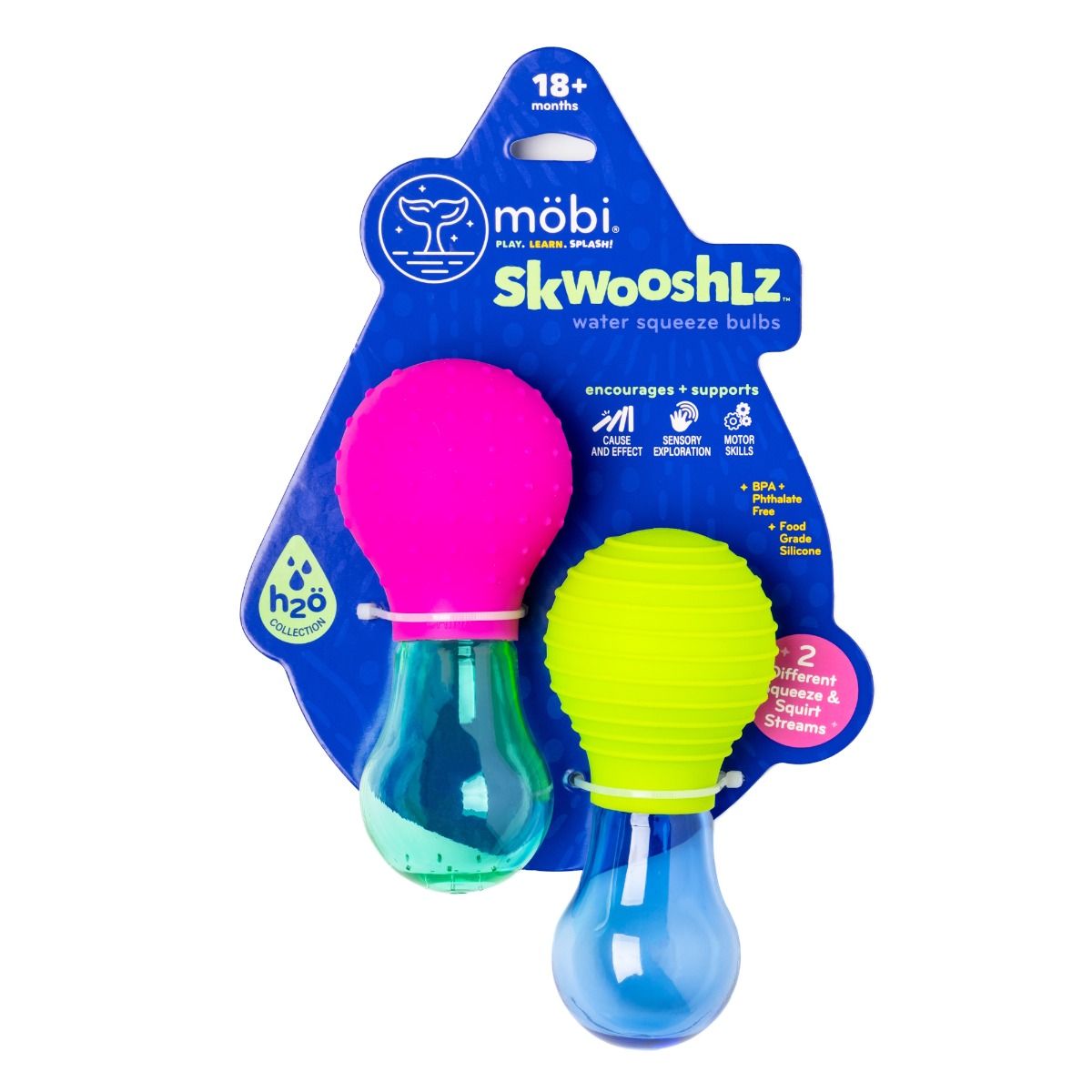 Mobi Skwooshlz water squeeze bulbs for baby and toddler bath time fun. MOD & TOD