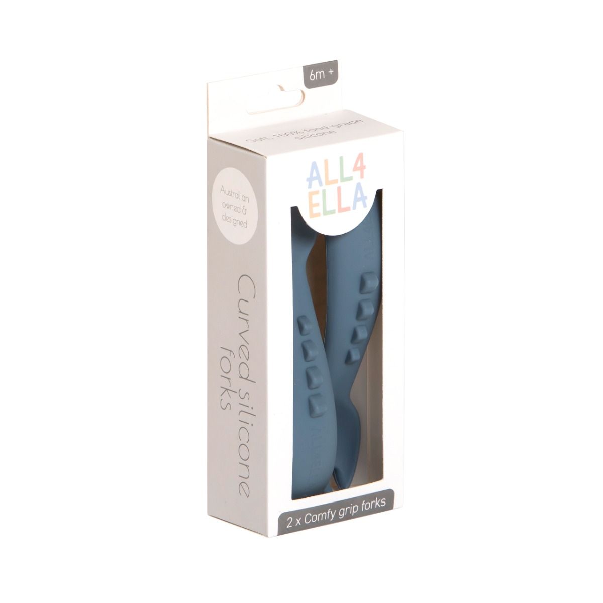 All4ella Comfy Grip Silicone Forks 2pk - Slate Blue for baby starting solids baby led weaning MOD & TOD