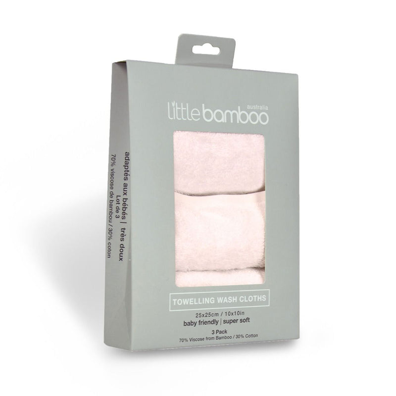 Little Bamboo Towelling Baby Face Washer 3 Pack | Dusty Pink for newborn infant baby bath time