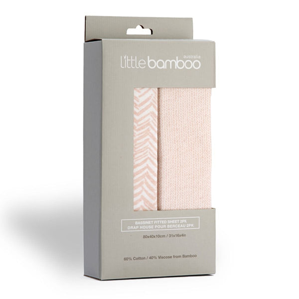 Little Bamboo Jersey Fitted Bassinet Sheet 2PK | Herringbone Dusty Pink