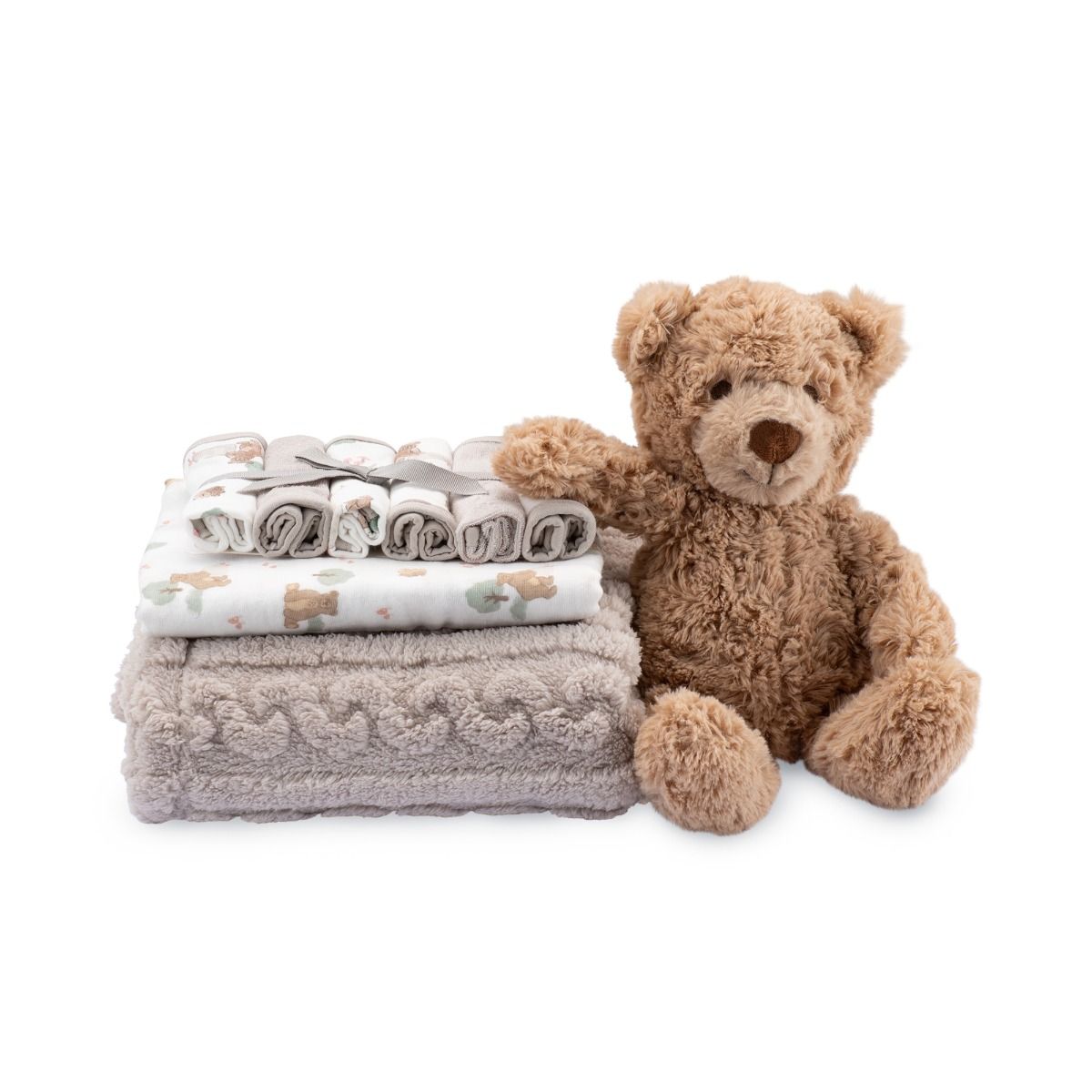 The Little Linen Company Boxed Gift Set - Willow Bear | Baby Plush Blanket, Cuddly Plush Toy, 6 Knitted Terry Washers, Muslin Wrap | modandtod.com