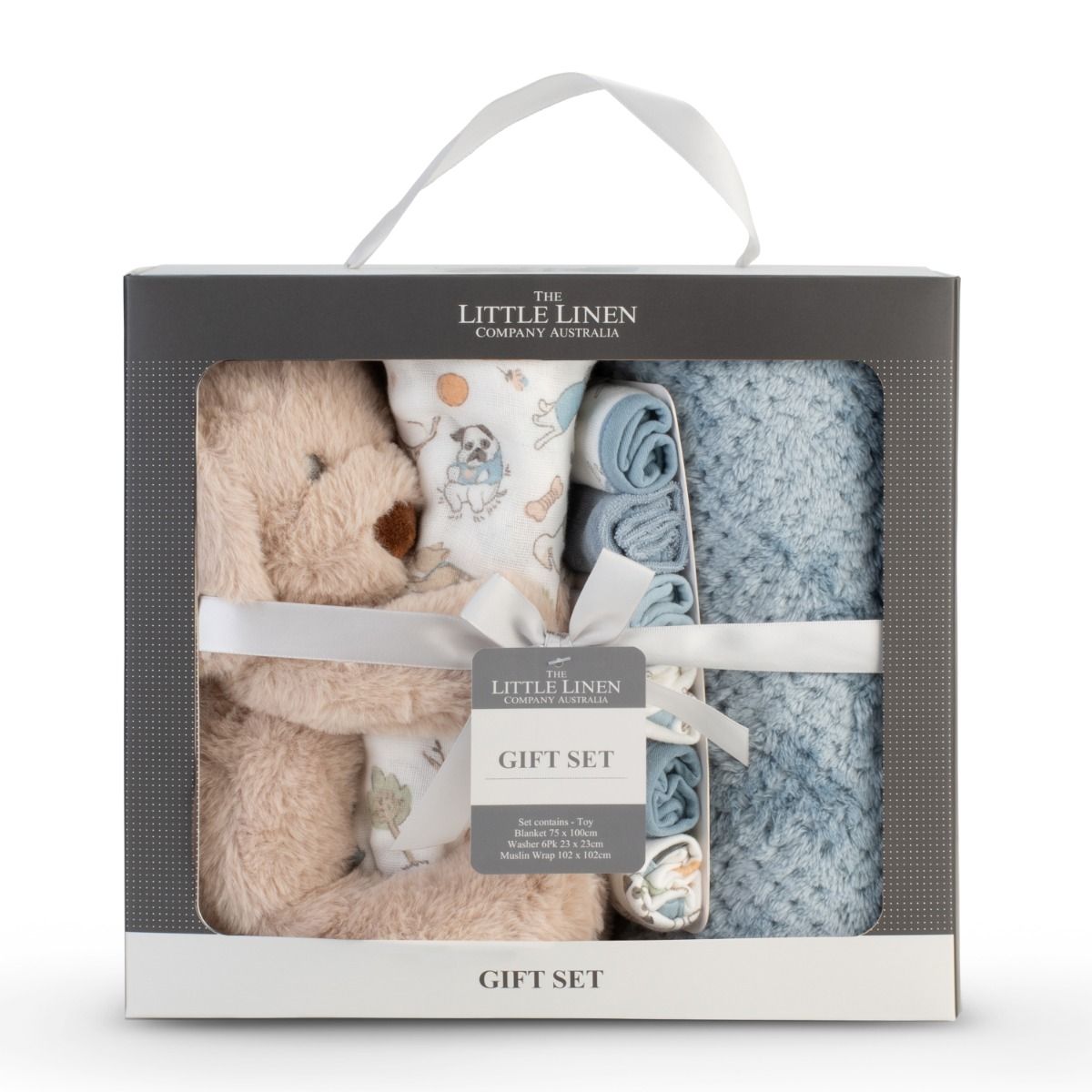 The Little Linen Company Boxed Gift Set - Barklife Dog | Baby Plush Blanket, Cuddly Plush Toy, 6 Knitted Terry Washers, Muslin Wrap | modandtod.com