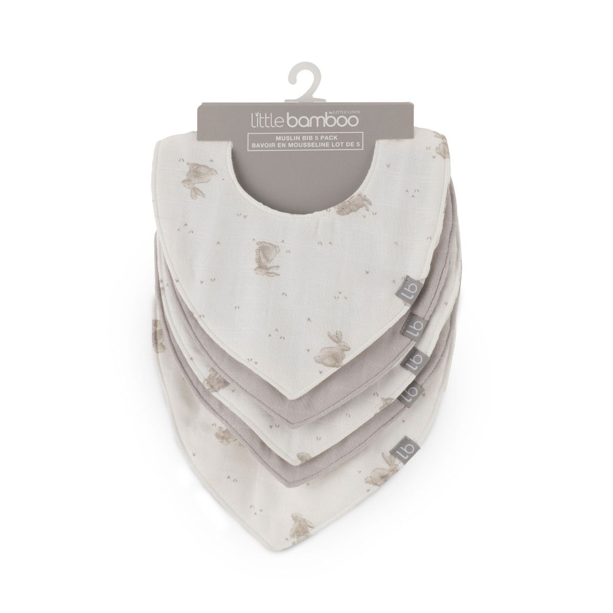 Little Bamboo Muslin Bib 5pk - Stone Grey | modandtod.com