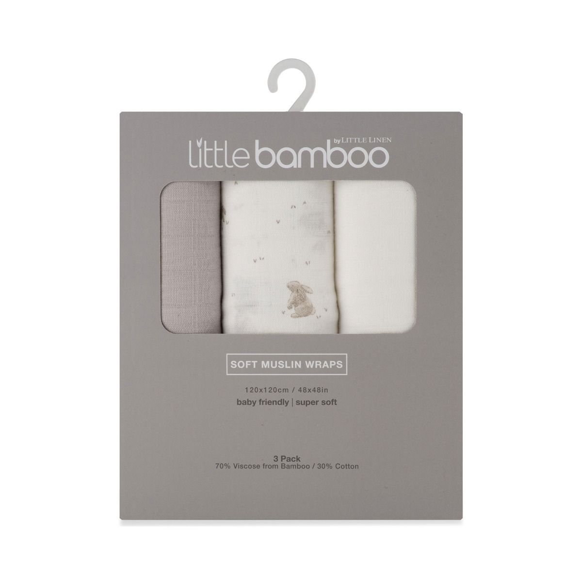 Little Bamboo Muslin Wraps 3pk - Stone Grey | modandtod.com