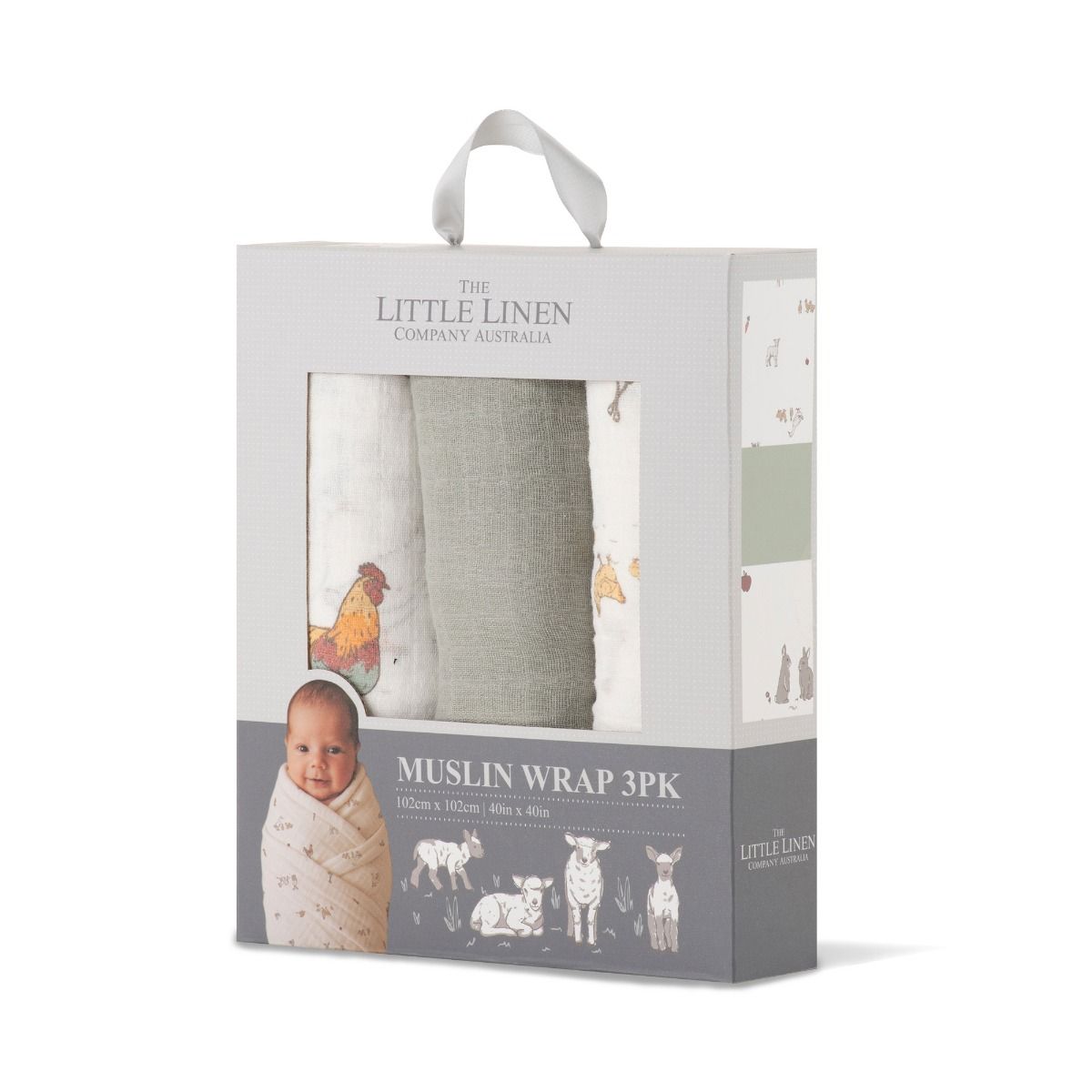 The Little Linen Company LITTLE LINEN MUSLIN WRAPS 3PK - FARMYARD LAMB | modandtod.com
