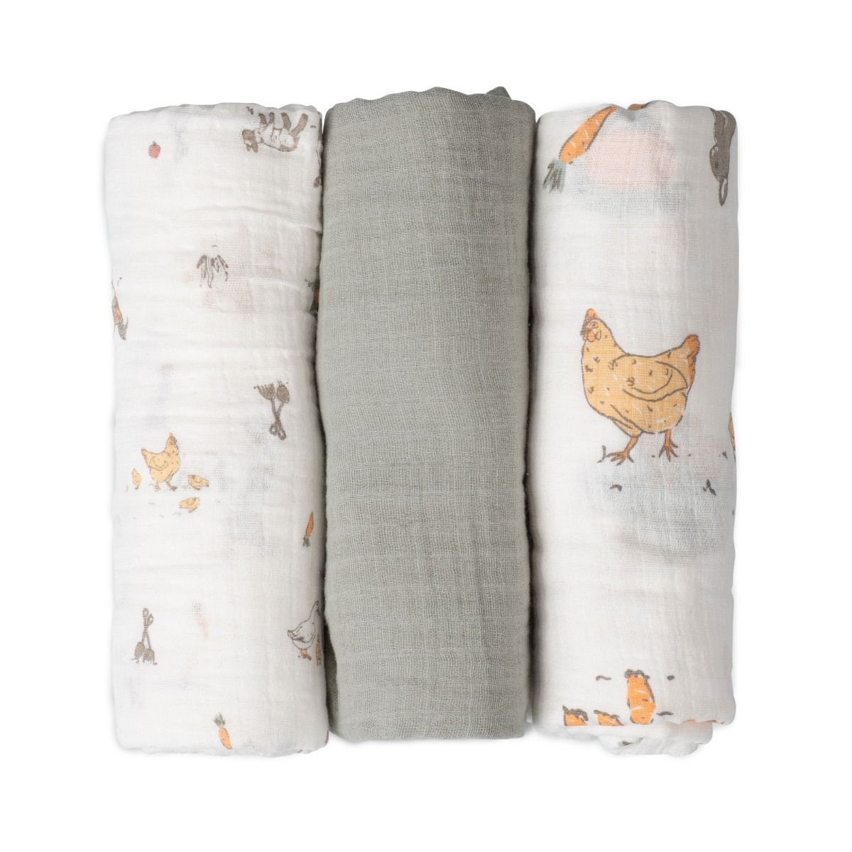 The Little Linen Company LITTLE LINEN MUSLIN WRAPS 3PK - FARMYARD LAMB | modandtod.com