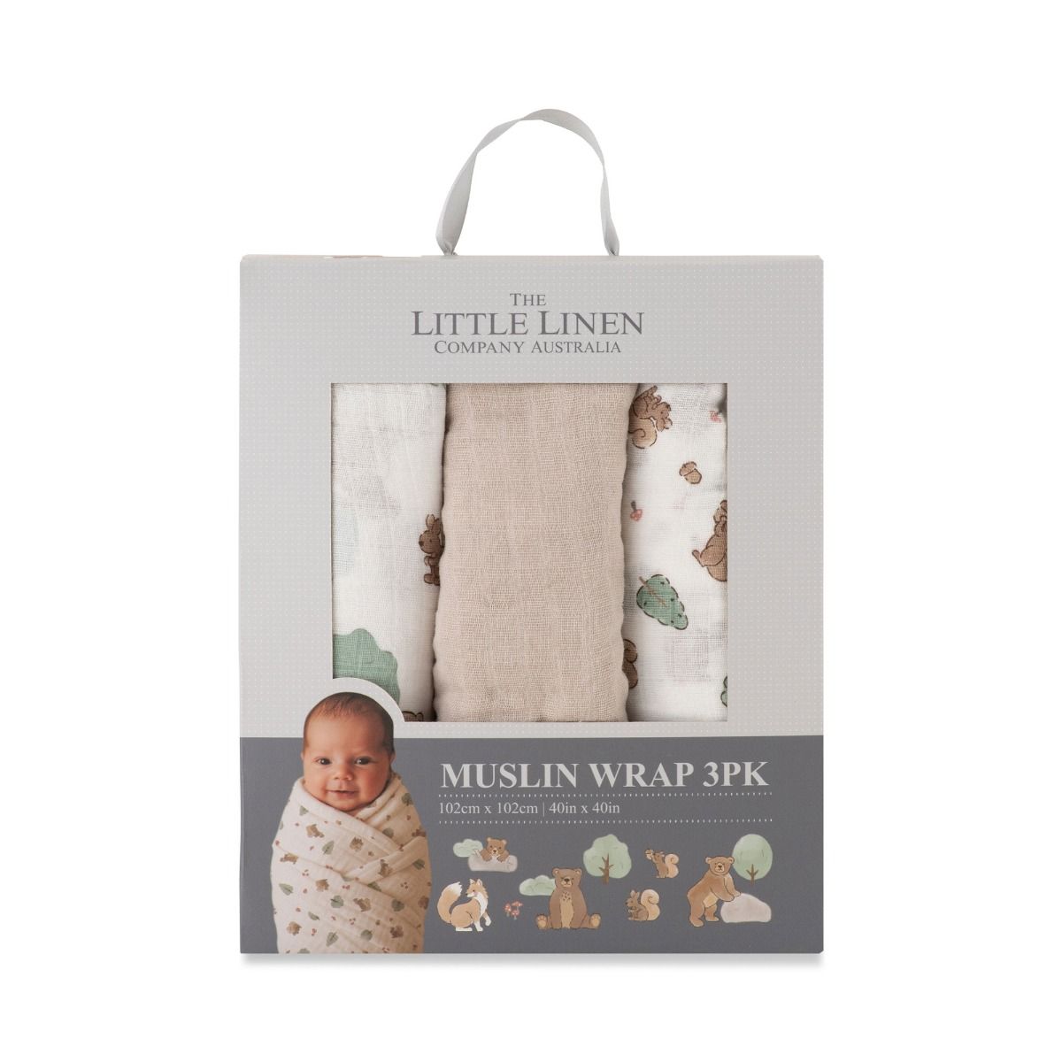 The Little Linen Company MUSLIN WRAPS 3PK - BUSHLAND BEAR | modandtod.com